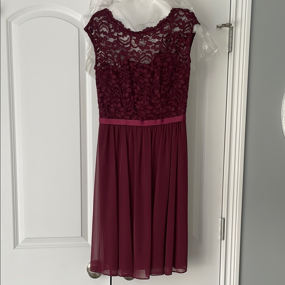 David's Bridal Burgundy Lace Midi Dress